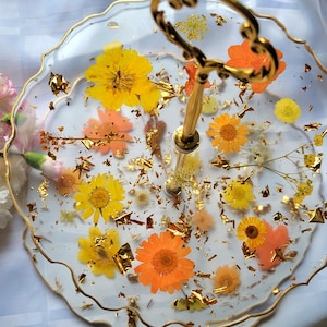 3-Tiered Yellow/Orange Floral Resin Stand, Display Stand, Cupcake Stand, Tea Cake Stand, Birthday Wedding Bridal Babyshower Cake Stand