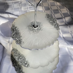 3-Tier White and Silver Resin Cake Stand, Serving tray, Display Stand, Cupcake/Tea Cake Stand, Birthday Wedding Bridal Babyshower Cake Stand