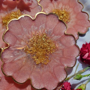 Pink Flower Shaped Resin Coaster, Beverage Coaster & Decorative Coaster for Your Home or Gift, Wine Coffee Coasters, Housewarming Gift