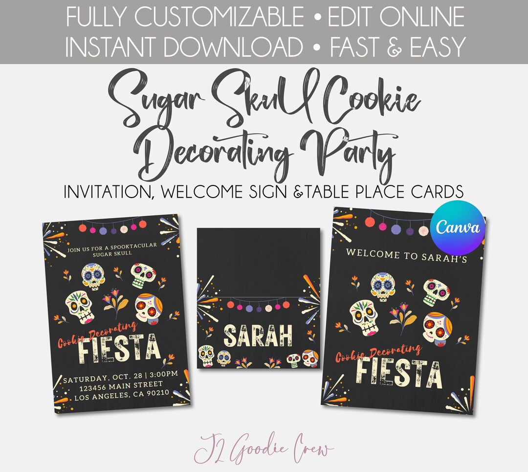 Editable Sugar Skull Cookie Decorating Party Etsy