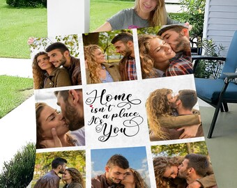 Personalized Photo Blanket With Text, Custom Photo Keepsake Blanket, Anniversary Gifts for Wife Husband, Wedding Gifts for Friend