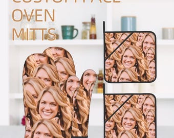Gepersonaliseerde gezichtsovenwanten, aangepaste foto ovenwanten, bakhandschoenen set van vier, gepersonaliseerde geschenken, aangepaste fotocadeaus, Moederdagcadeaus