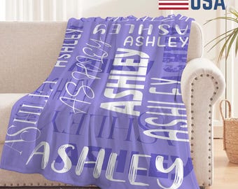 Personalized Name Girl Blanket Purple blanket Tween Gift Pink Blanket Kids Name Blanket Children's Day Gifts.