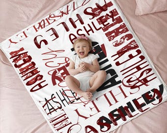 Manta personalizada con nombre para bebé, manta personalizada con nombre de bebé, manta personalizada con nombre de familia, regalo de cumpleaños y San Valentín, regalo personalizado