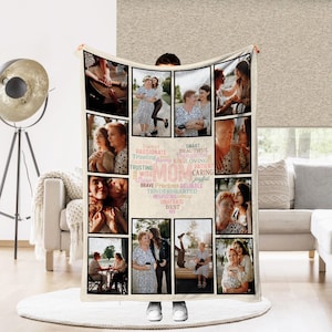 Mother&#39;s Day Gifts Blanket Custom Photo Text Collage Blanket Blanket for Grandma Memorial Gifts Birthday Gifts for Mother