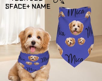 Mother's Day Gift Pet Bandana Custom Dog Face Bandana Personalized Dog Face Bandana with Name - Face Pattern Bandana Dog Lover Dog Mom Gift.
