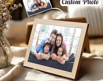 Valentinstag Geschenk Kundenspezifisches hölzernes Fotopuzzle, Puzzle mit Rahmen, personalisiertes Puzzle für Erwachsene aus Speicher Familienhund Haustierfotos