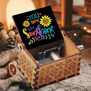 You Are My Sunshine Music Box Sunflower,Vintage Wooden Hand Crank Musical Box Birthday Anniversary Valentines Personalized Gift for her him.