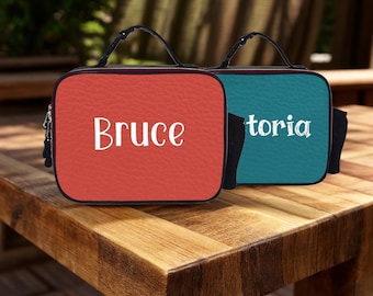 Bolsa de almuerzo personalizada, bolsa de almuerzo de cuero aislante con nombre personalizado y cremallera para adolescentes, impermeable, portátil, para la escuela, el trabajo o un picnic.