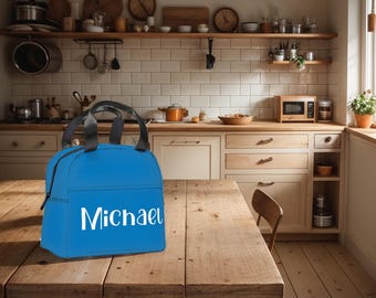 Bolsa de almuerzo con nombre personalizado, bolsa de almuerzo térmica personalizada con cremallera para niñas, niños y adolescentes, lonchera de tela impermeable para la escuela, el trabajo y el picnic.