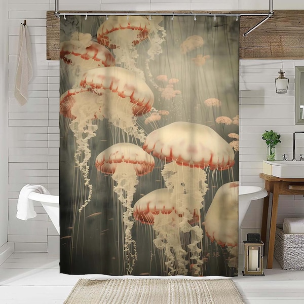 DIY Retro Style Jelly Fish Shower Curtain Bathroom Decor Home Decor Waterproof Fabric Bathroom Supplies.