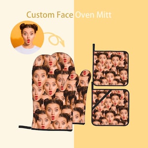 Custom Friend Photo Oven Mitts, Personalized Picture Potholder Set, Four-Piece Oven Tool Set, Personalized Gifts, Mother&#39;s Day Gifts.