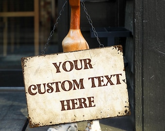 Letrero de metal personalizado, letrero vintage para exteriores, letrero de aluminio personalizado, resistente a la intemperie con texto, logotipo, letrero de hojalata para puerta de oficina, regalo personalizado
