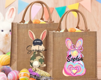 Cesta de Pascua personalizada, cesta de conejo con nombre personalizado, bolsa de búsqueda de huevos, cesta de conejo personalizada, bolsa de regalo de Pascua, regalos de Pascua para niña y niño