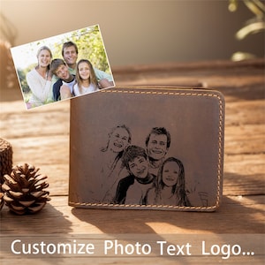 Geschenk Benutzerdefinierte Fotos Herren Leder Kartenhalter Handgefertigt Crazy Horse Wallet Damen Gravierte Bild Brieftasche Leder Perfekt für Vater.