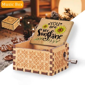 Custom Photo Music Box Vintage Wooden Hand Crank Musical Box Birthday Anniversary Valentines Personalized Gift for her him.