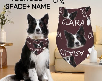 Mother's Day Gift Pet Bandana Custom Dog Face Bandana Personalized Dog Face Bandana with Name - Face Pattern Bandana Dog Lover Gift.