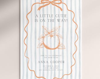 Little Cutie Baby Shower Invitation Canva Template | Chic Orange Theme | Editable Baby Shower Invite | Instant Download