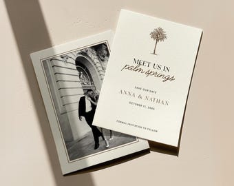 Minimal Palm Springs Wedding Save the Date Canva Template - Instant Download