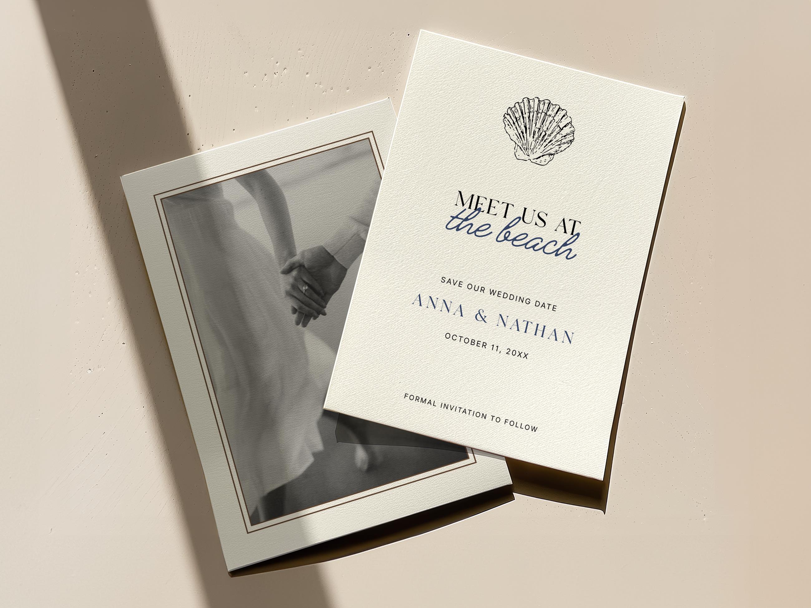Minimal Beach Wedding Save the Date Canva Template | Coastal Wedding Save the Date | Editable Template