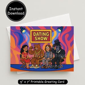 Divertente biglietto d'auguri per un appuntamento / Stampabile 5x7 / Meme Orso contro Uomo contro Gorilla / Regalo per un dibattito virale / Download immediato / Saluti HoodWit