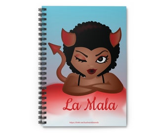 Caderno Espiral La Mala | Diário Afro Latina Diabólico | 118 Páginas Pautadas | 6x8 | Presente de Vigarista Latina | Saudações HoodWit