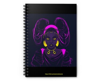 Caderno espiral afrofuturista Neon Queen | Diário de arte com brilho roxo e dourado para escrita criativa/esboços