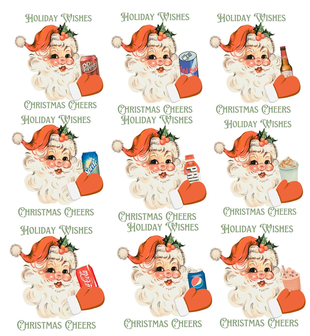 10 Retro Santa With Drinks PNG Digital Download, Santa With Pepsi/boba ...