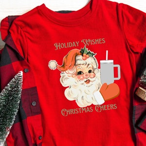 Babbo Natale retrò con Stanley Tumbler PNG Digital Downlaod/Babbo drink in mano/Santa Drinking Stanley, Vintage Santa/Stanley Tumbler Grey