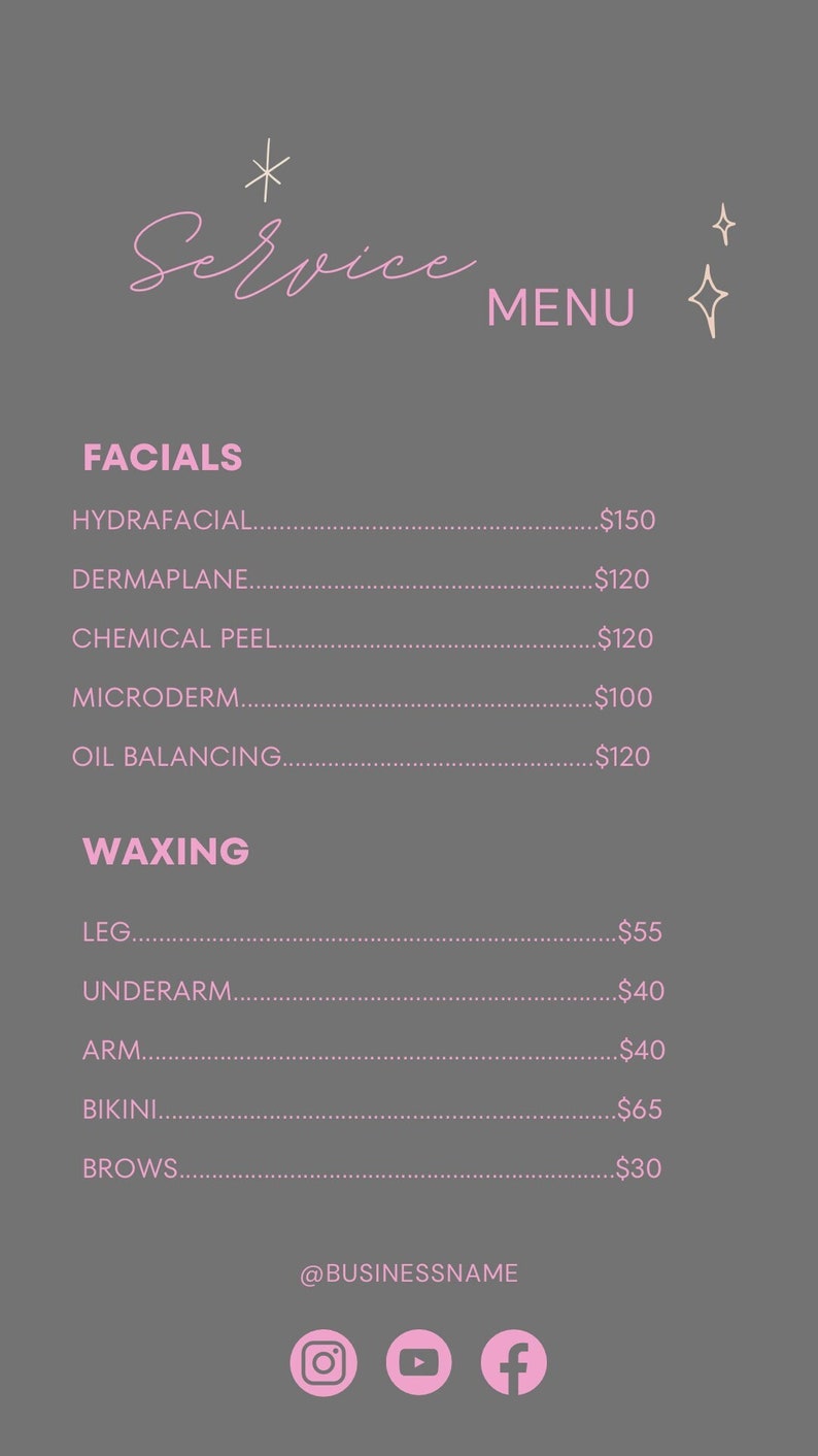 Esthetician Price List Template Etsy Esthetician Price List Template Etsy
