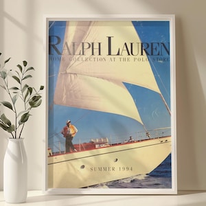 Vintage Ralph Lauren Segeln Poster - Nautische Wandkunst für Küsten Wohnkultur, Ocean Adventure Print, Retro American Style Leinwand Dekor