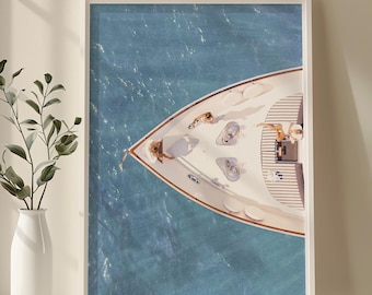 Vintage Fashion Magazine Poster, Luxury Yacht Poster, Luxurious Boat Print, Retro Fashion Canvas Art, Luxury Fashion Print, Trendy Wall Art