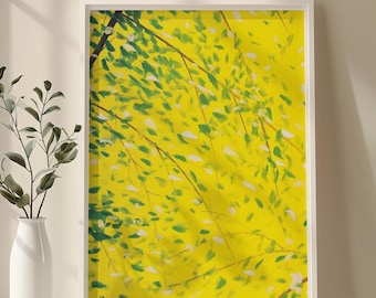 Abstract Yellow Botanical Wall Art – Modern Nature Inspired Canvas Print, Green Leaves Brush Texture, Contemporary Minimal Home Decor