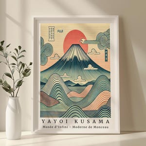 Yayoi Kusama Mount Fuji Poster & Japanese Mountain Landscape Print, Colourful Modern Art for Living Room, Home Decor, Bedroom or Office