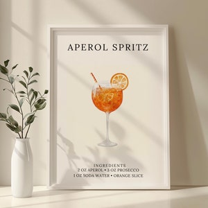 Aperol Spritz Art Poster, Party Signature Drink Sign, Bar Cart Decor Cocktail Print, Trendy Sophisticated Wall Art, Minimalist Wall Decor