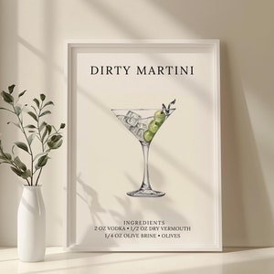 Dirty Martini Art Poster, Party Signature Drink Sign, Bar Cart Decor Cocktail Print, Trendy Sophisticated Wall Art, Minimalist Wall Decor