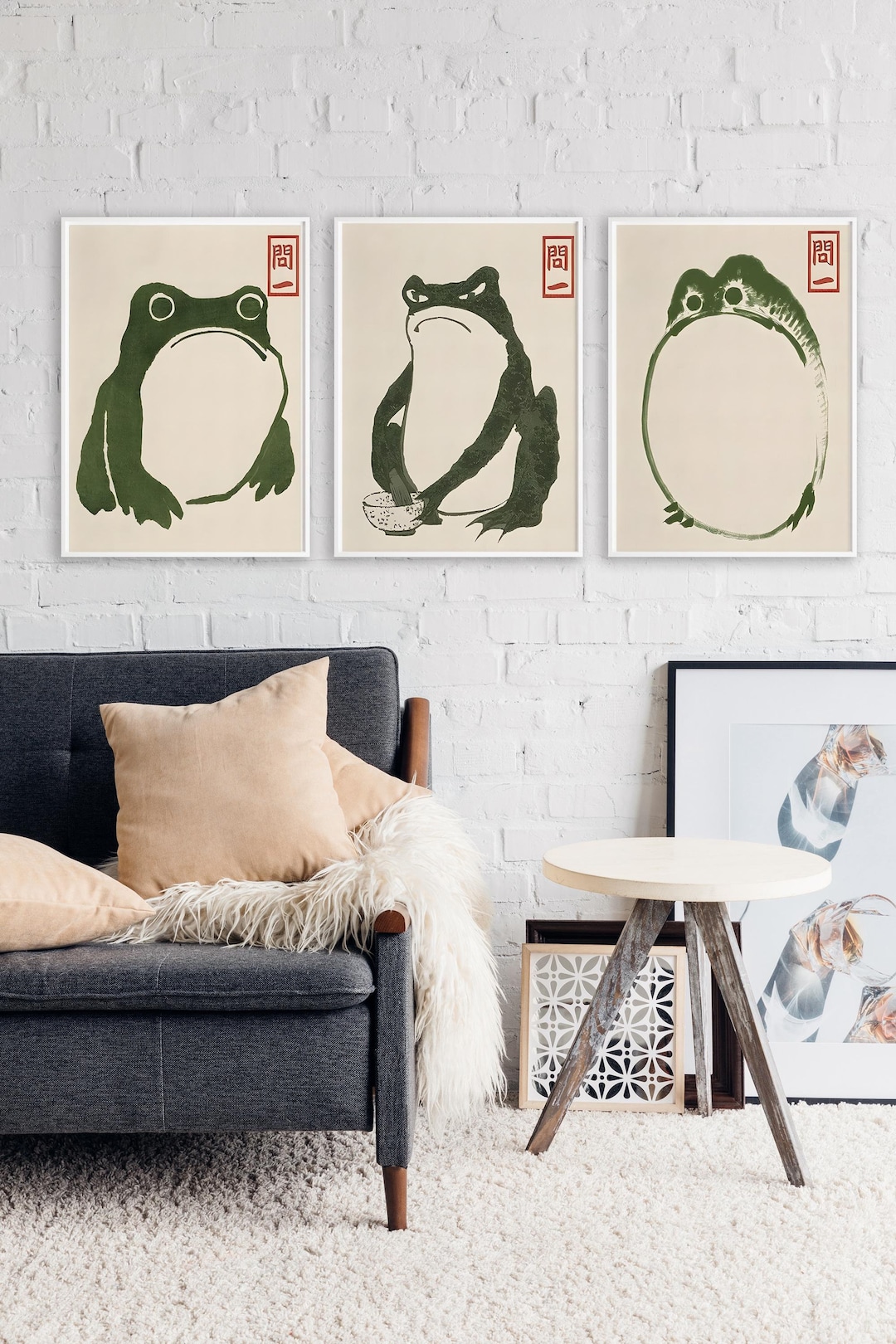 Japanese Matsumoto Hoji Frog Wall Art Set of 3 - Minimalist Zen Style ...