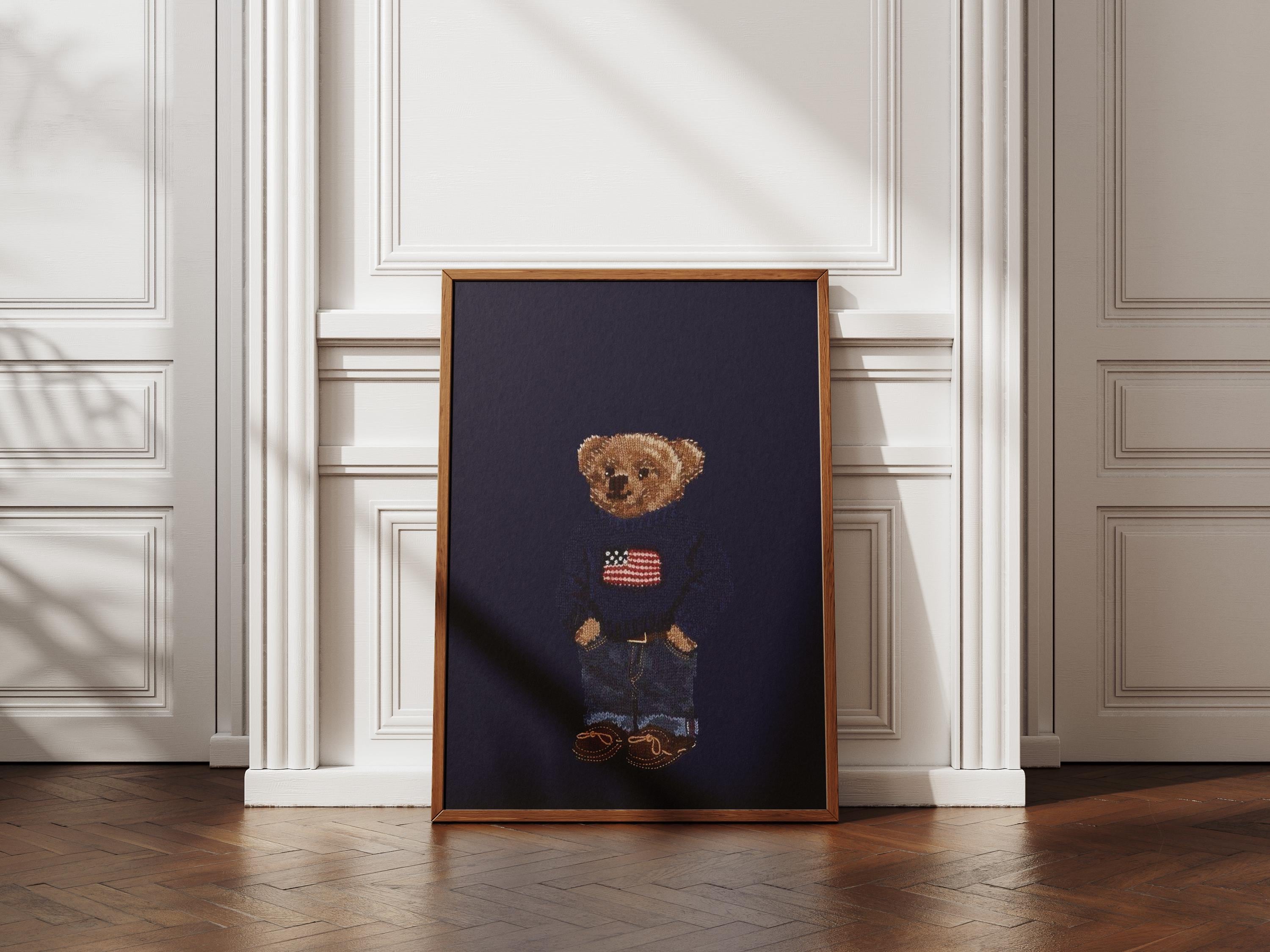 Polo Bear Wall Art Poster, Vintage Fashion Magazine Poster, Vintage Teddy Bear Retro Wall Art, Printable Polo Ralph, Luxury Fashion Print