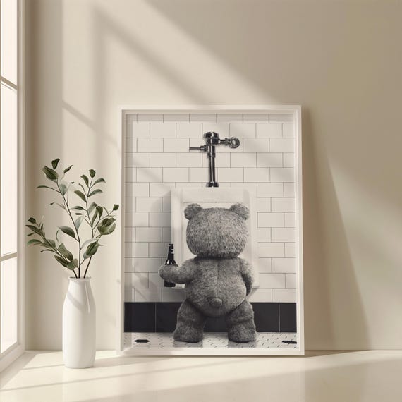 Funny Bathroom Wall Art, Ted Movie Bathroom Poster, Bar Cart Print, Black and White, Tv Show Poster, Kids Bathroom Decor, Funny Home Decor