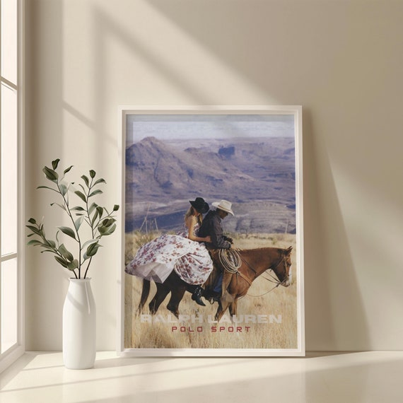 Ralph Lauren Vintage Western Poster, Cowboy and Cowgirl on Horse