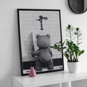 Funny bear bathroom print designed for bar bathrooms, man caves, and guest restrooms.