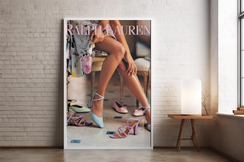 Luxury fashion wall art inspired by classic Ralph Lauren editorials with floral dress details.