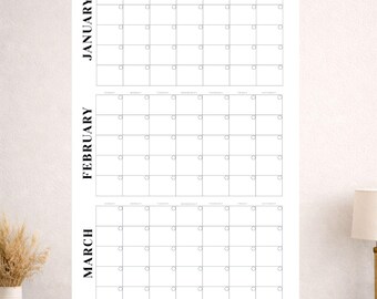 LARGE Monthly Undated Quarterly Wall Calendar | 3 Month Calendar Family Teacher Planner 18x24, 24x36, 36x48 Perpetual Calendar Wall Planner