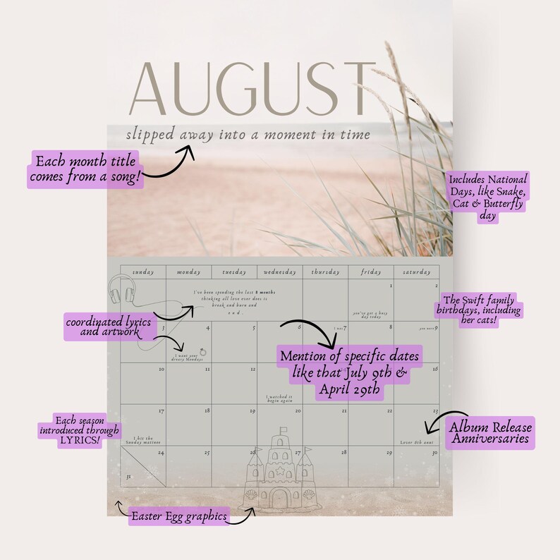 Taylor Swift Eras Tour 2025 Lyrical & Easter Egg Wall Calendar Merch
