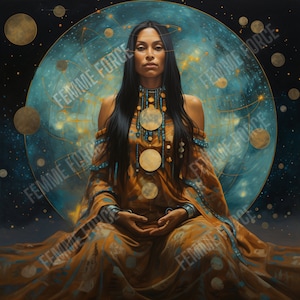 Indigenous Goddess Mama Quilla Digital Art Print - Mother Moon Deity - Instant Download