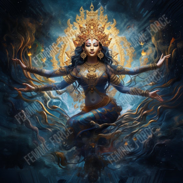 Hindu Goddess Shakti Digital Art Print - Energy, Strength, and Power Deity - Instant Download