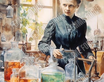Impresión artística digital de Marie Curie / Arte mural de mujeres en STEM / Póster de científica / Decoración para aulas de ciencias / Regalo de física y química para ella