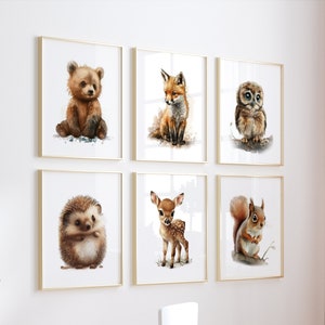 Ensemble de 6 impressions d'art pour chambre d'enfant, animaux de la forêt, affiches aquarelle de bébés animaux pour chambre d'enfant, cadeau à imprimer, téléchargement immédiat