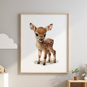 Niedliche Baby Reh Wald Kinderzimmer Kunstdruck für Kinder Aquarell Reh Poster Kinderzimmer Waldtier Cub druckbare Geschenk sofort Download