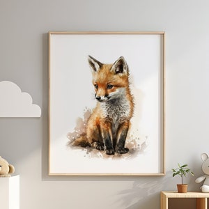 Niedliche Baby Fuchs Wald Kinderzimmer Kunstdruck für Kinder Aquarell Fuchs Cub Cub Poster für Kinderzimmer Wald Tiere druckbare Geschenk sofort Download